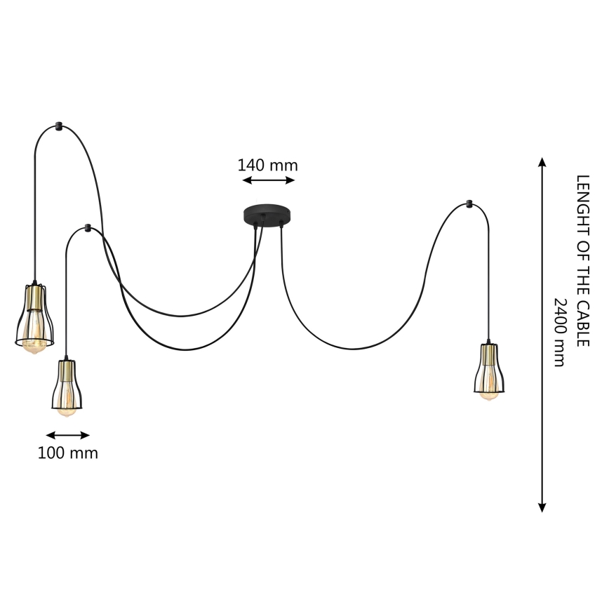 Lámpara colgante TUBE LONG 3xE27/15W/230V negro/dorado