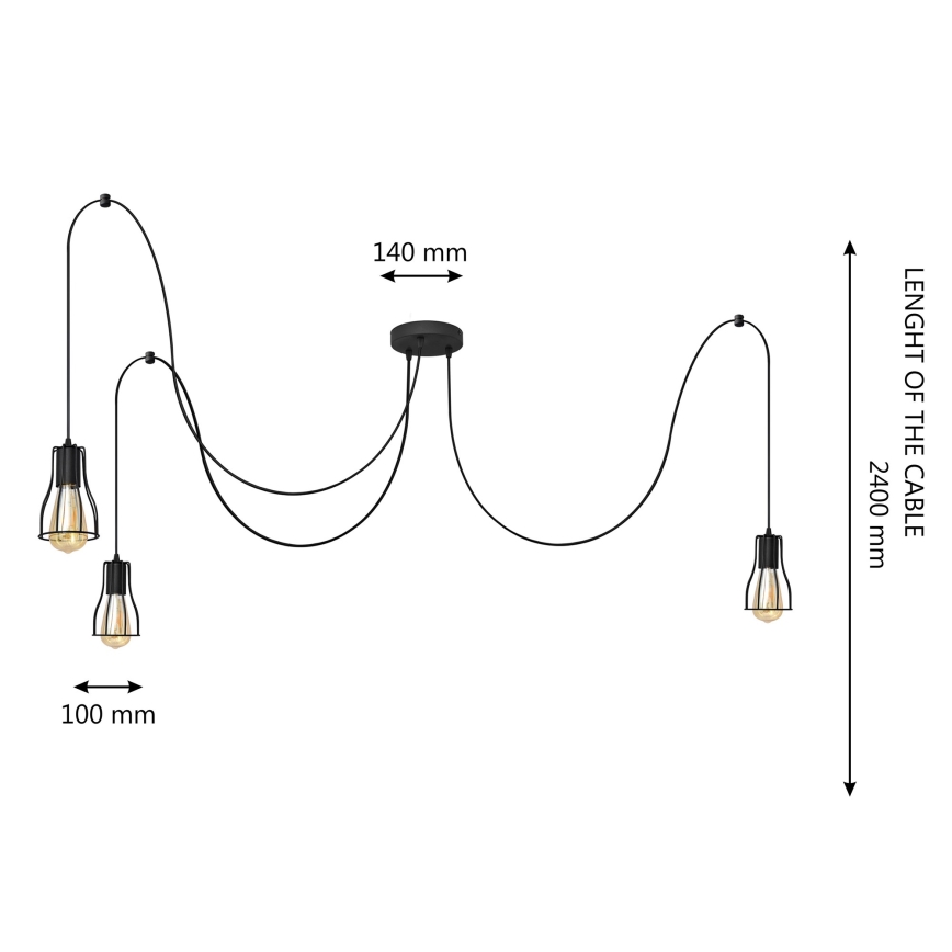 Lámpara colgante TUBE LONG 3xE27/15W/230V negro