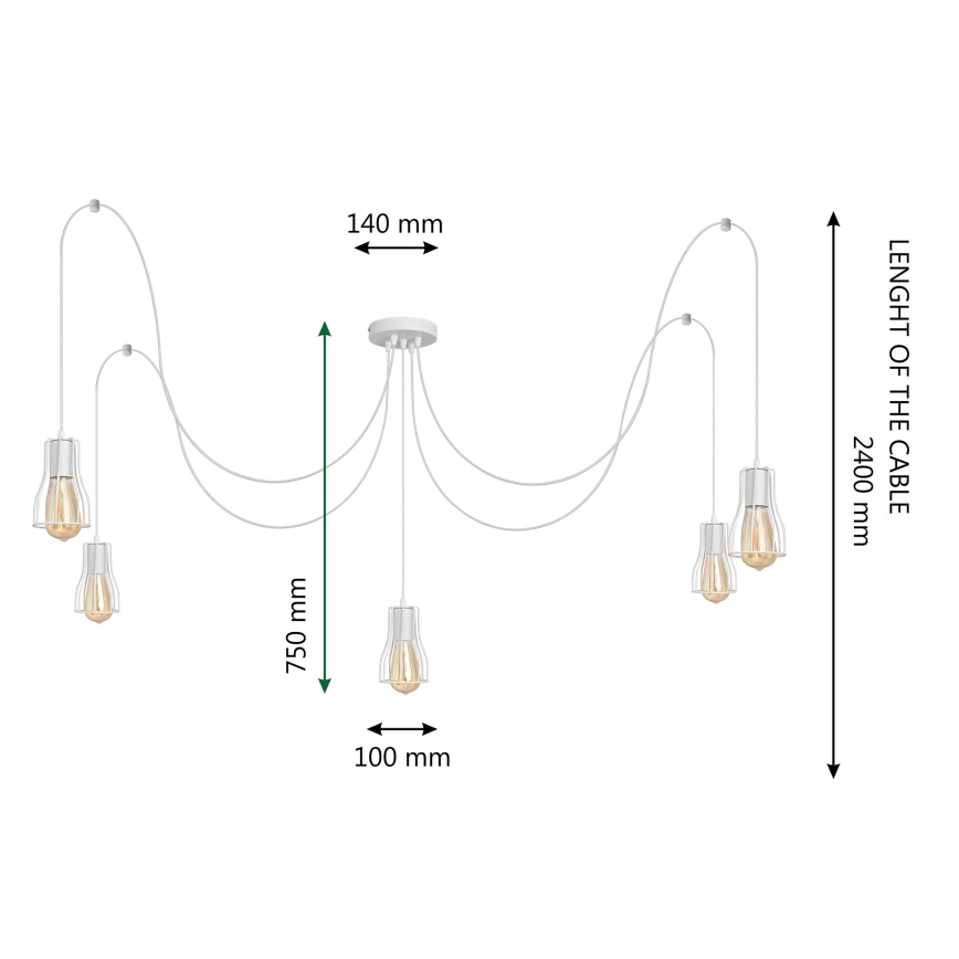 Lámpara colgante TUBE LONG 5xE27/10W/230V blanco