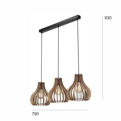 Lámpara colgante TUCCI 3xE27/15W/230V roble/negro