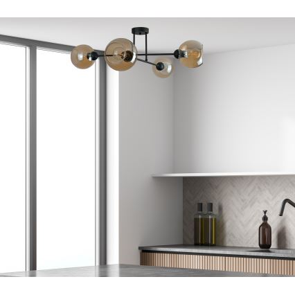 Lámpara colgante VASCO 4xE27/60W/230V negro/beige ahumado