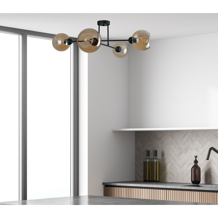 Lámpara colgante VASCO 4xE27/60W/230V negro/beige ahumado