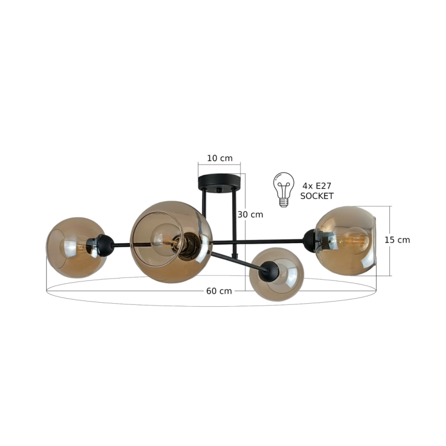 Lámpara colgante VASCO 4xE27/60W/230V negro/beige ahumado