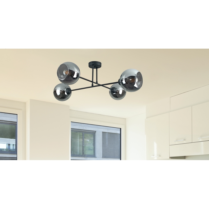 Lámpara colgante VASCO 4xE27/60W/230V negro/negro ahumado