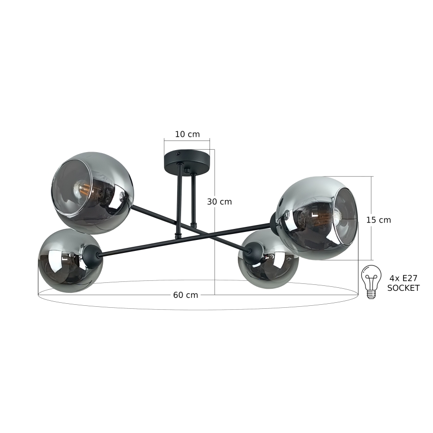 Lámpara colgante VASCO 4xE27/60W/230V negro/negro ahumado