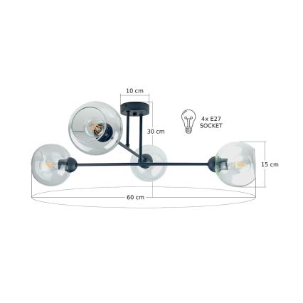 Lámpara colgante VASCO 4xE27/60W/230V negro/transparente