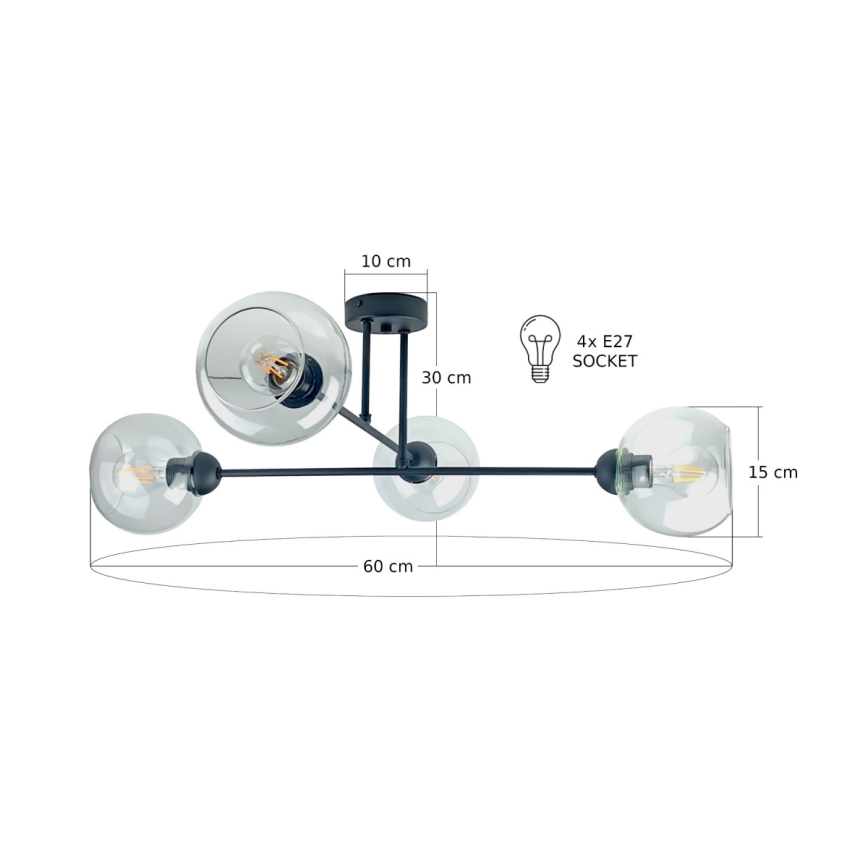 Lámpara colgante VASCO 4xE27/60W/230V negro/transparente