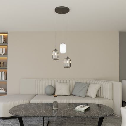 Lámpara colgante VERDI 3xE27/15W/230V diá. 30 cm negro/gris/blanco