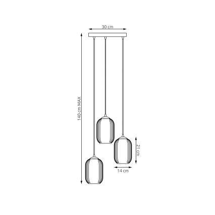 Lámpara colgante VERDI 3xE27/15W/230V diá. 30 cm negro/gris/blanco