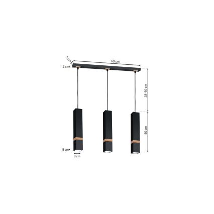 Lámpara colgante VIDAR 3xGU10/25W/230V negra