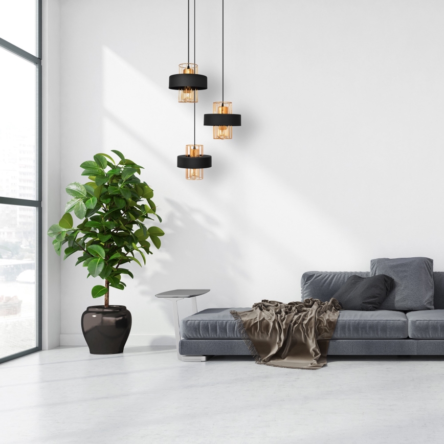 Lámpara colgante VOLTA 3xE27/15W/230V negro/dorado