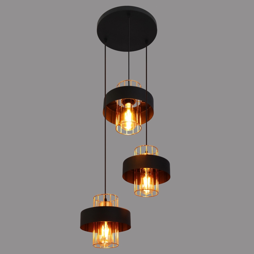 Lámpara colgante VOLTA 3xE27/15W/230V negro/dorado