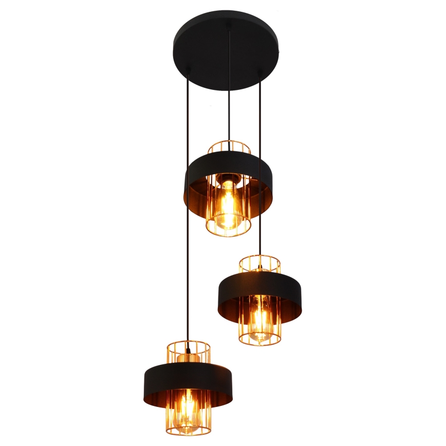 Lámpara colgante VOLTA 3xE27/15W/230V negro/dorado