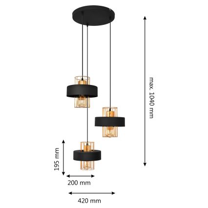 Lámpara colgante VOLTA 3xE27/15W/230V negro/dorado