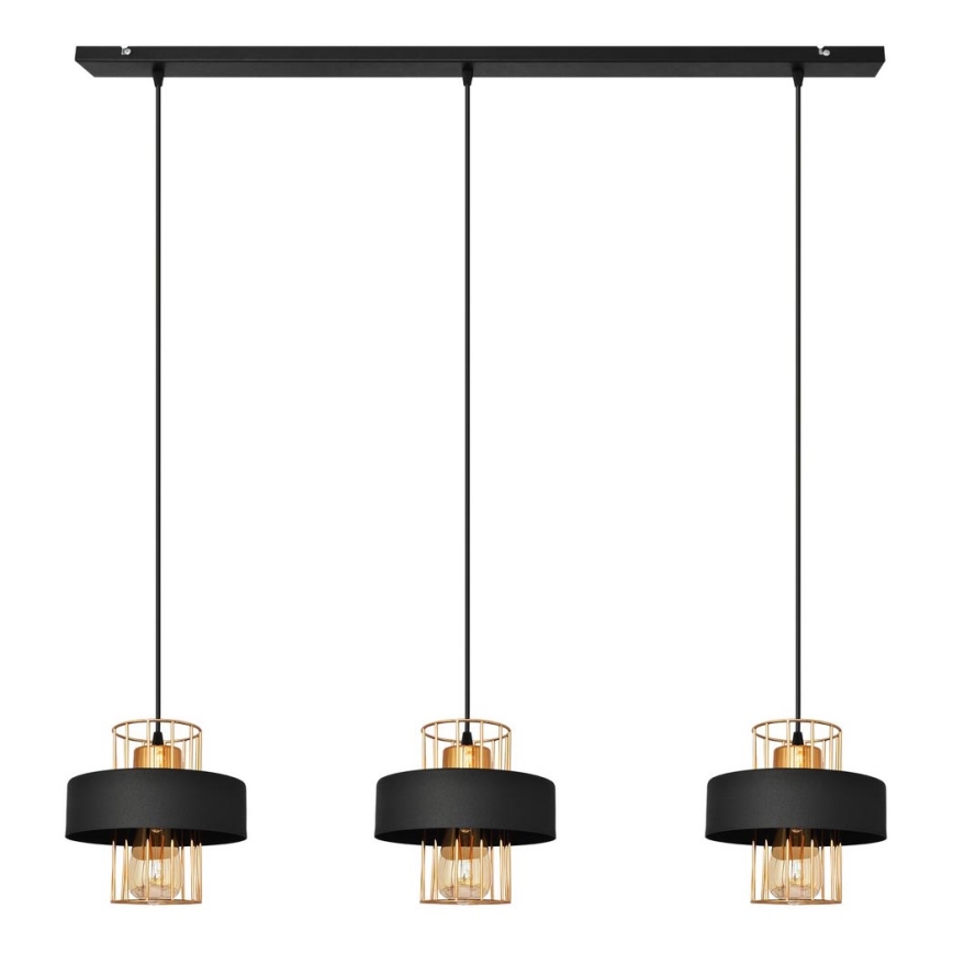 Lámpara colgante VOLTA 3xE27/15W/230V negro/dorado