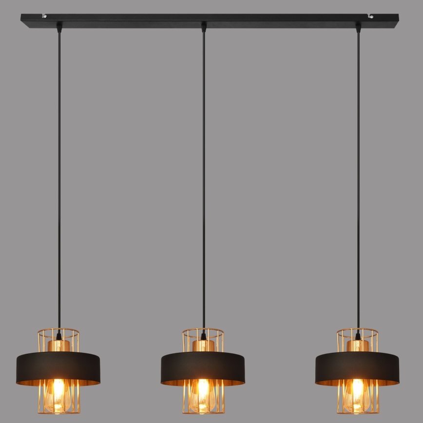 Lámpara colgante VOLTA 3xE27/15W/230V negro/dorado