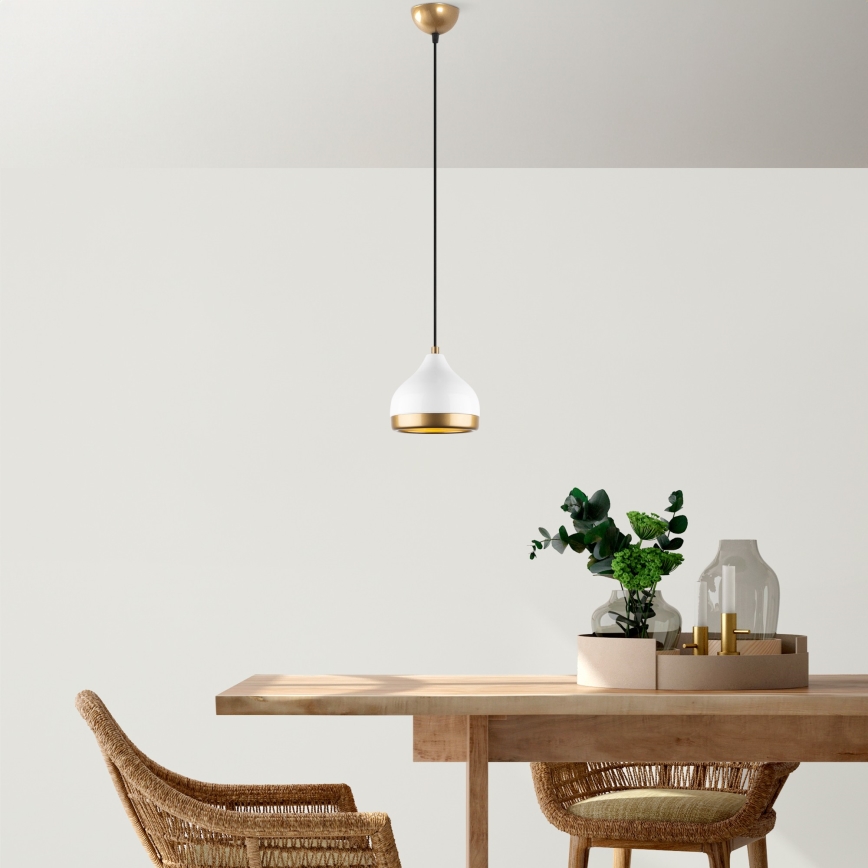 Lámpara colgante YILDO 1xE27/40W/230V blanco/dorado