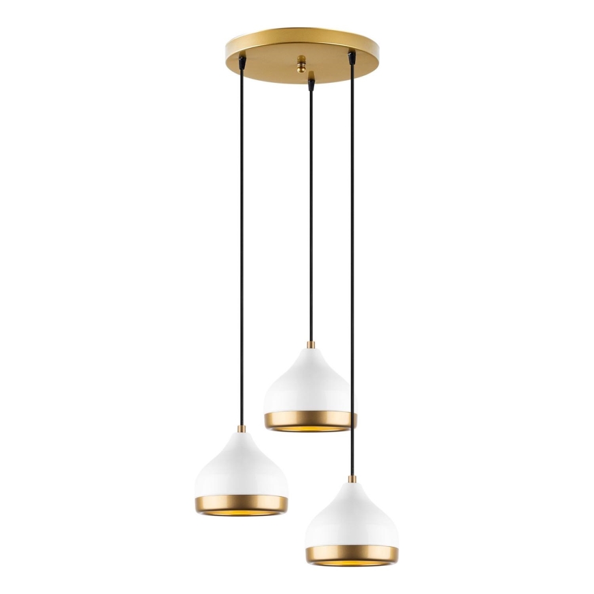 Lámpara colgante YILDO 3xE27/40W/230V blanca/dorada