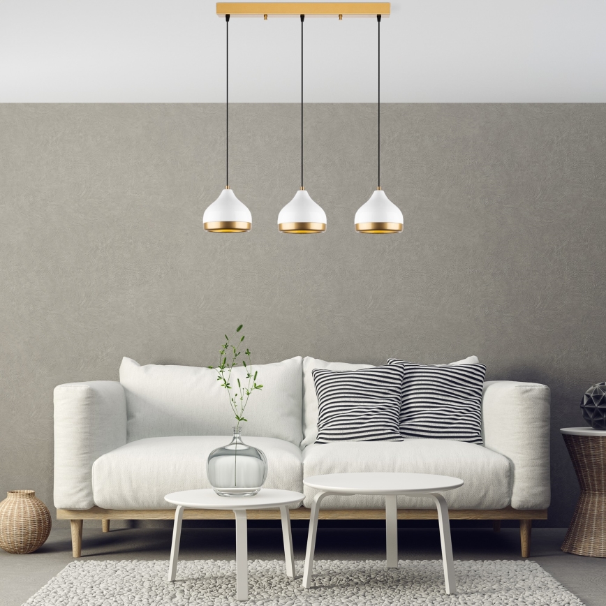Lámpara colgante YILDO 3xE27/40W/230V blanca/dorada