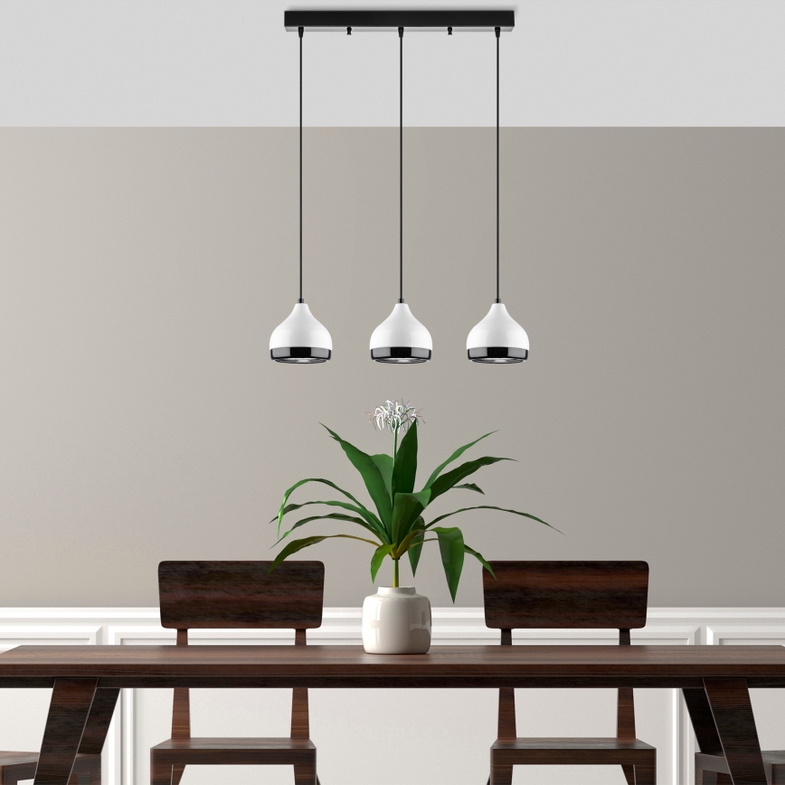 Lámpara colgante YILDO 3xE27/40W/230V blanca/negra