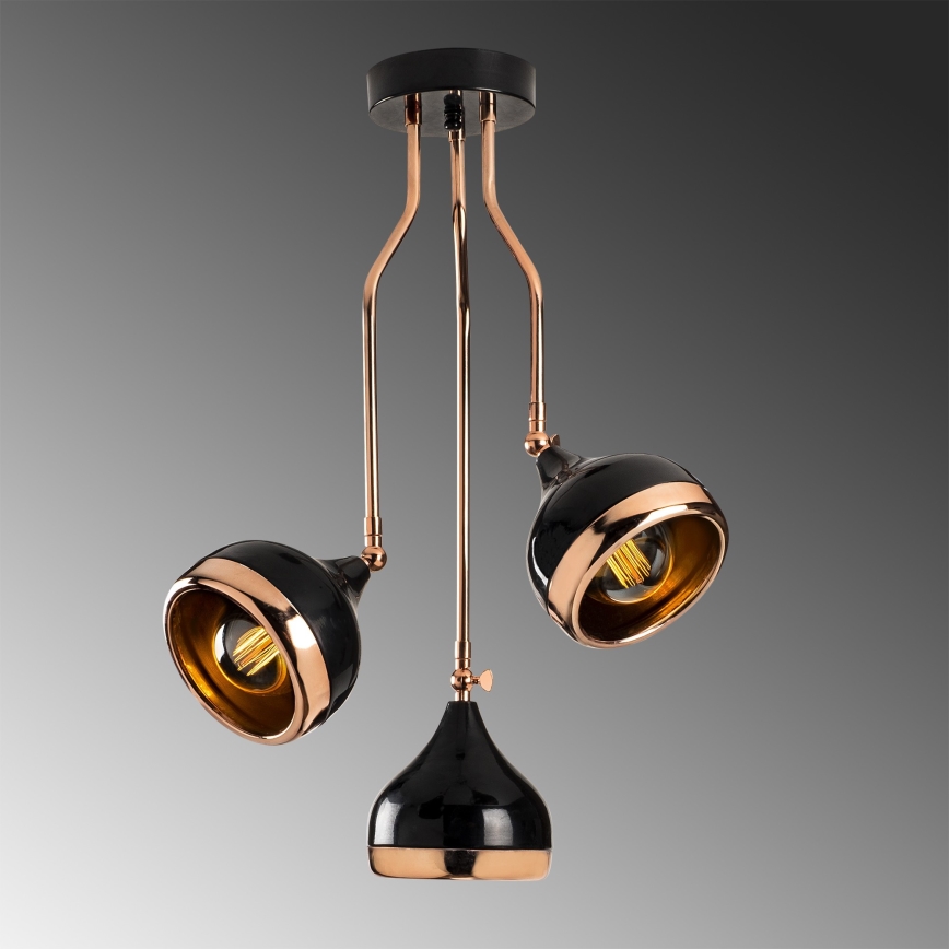 Lámpara colgante YILDO 3xE27/40W/230V negra/cobre