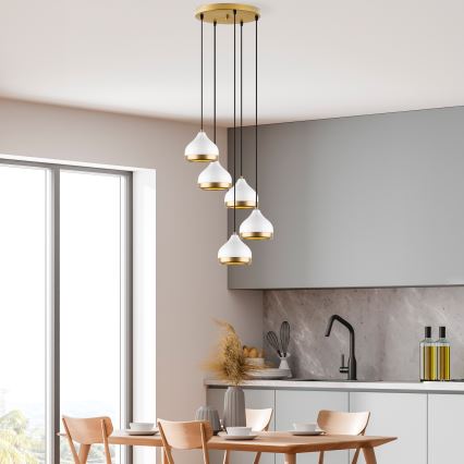 Lámpara colgante YILDO 5xE27/40W/230V blanco/dorado