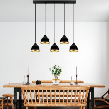 Lámpara colgante YILDO 5xE27/40W/230V negra/dorada