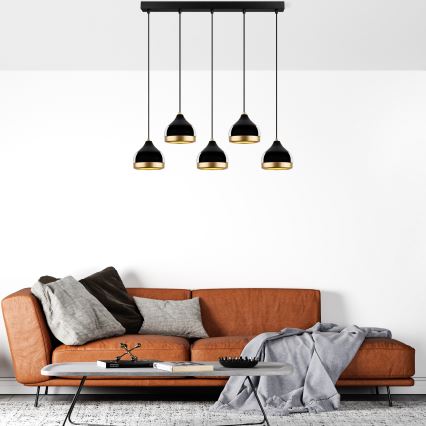 Lámpara colgante YILDO 5xE27/40W/230V negra/dorada
