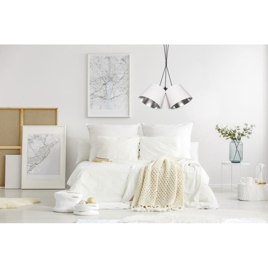 Lámpara colgante ZOMA 3xE27/60W/260V blanco/cromo brillante