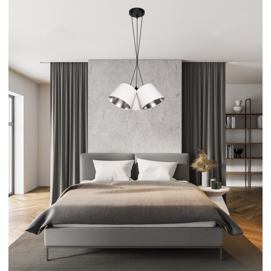 Lámpara colgante ZOMA 3xE27/60W/260V blanco/cromo brillante