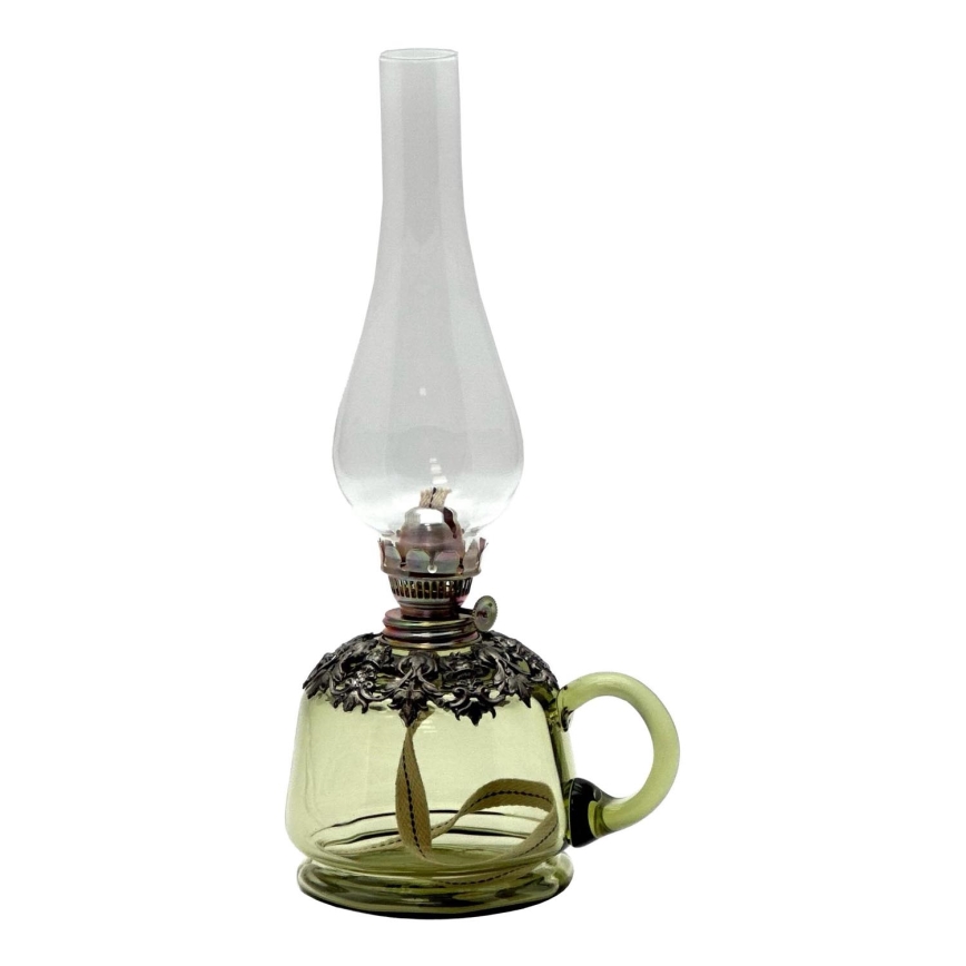Lámpara de aceite LUCIE 35 cm verde bosque decorado con estaño