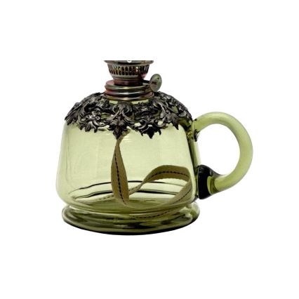 Lámpara de aceite LUCIE 35 cm verde bosque decorado con estaño