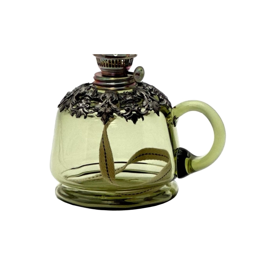 Lámpara de aceite LUCIE 35 cm verde bosque decorado con estaño