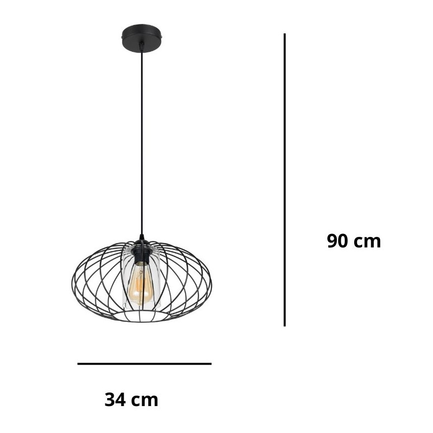 Lámpara de araña con cable CORRINI 1xE27/60W/230V Ø 34 cm negro/transparente