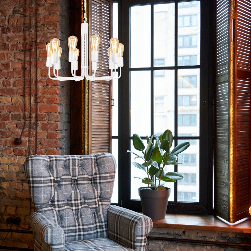 Lámpara de araña con cadena 10xE27/60W/230V blanca