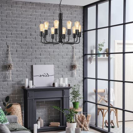 Lámpara de araña con cadena 10xE27/60W/230V negra