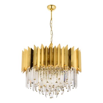 Lámpara de araña con cadena CRYSTALLINE 8xE27/40W/230V, color dorado