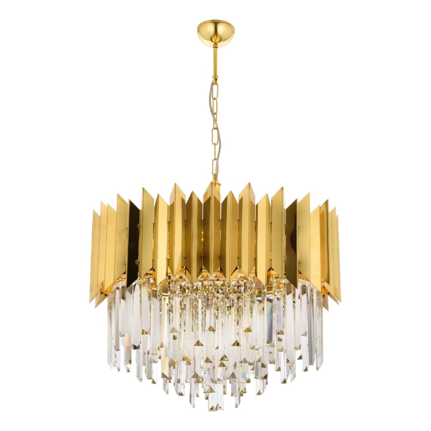 Lámpara de araña con cadena CRYSTALLINE 8xE27/40W/230V, color dorado