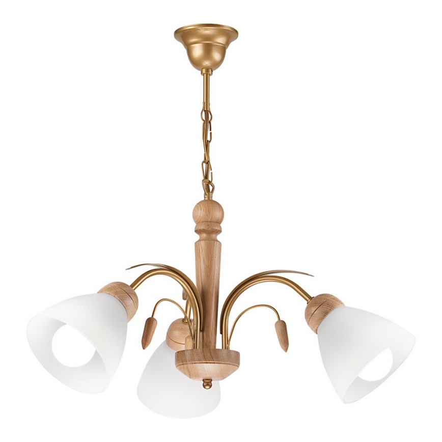 Lámpara de araña con cadena TULIPAN 3xE27/60W/230V roble