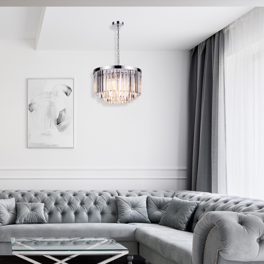 Lámpara de araña con cadena VETRO 5xE14/60W/230V cromo brillante