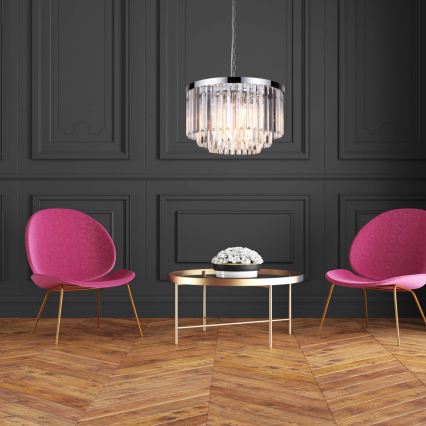 Lámpara de araña con cadena VETRO 5xE14/60W/230V cromo brillante