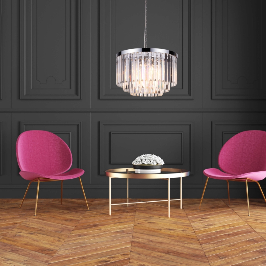 Lámpara de araña con cadena VETRO 5xE14/60W/230V cromo brillante