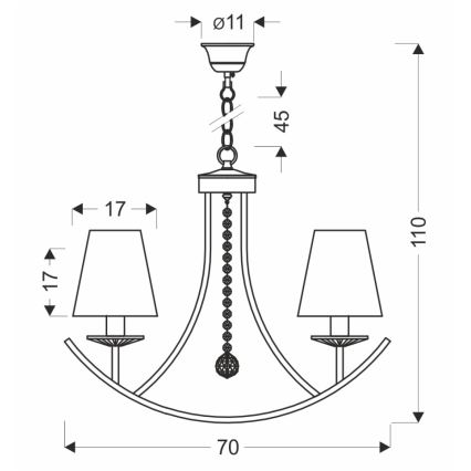 Lámpara de araña con cadena VITORIA 4xE14/40W/230V amarilla/latón