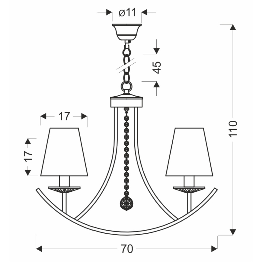 Lámpara de araña con cadena VITORIA 4xE14/40W/230V amarilla/latón