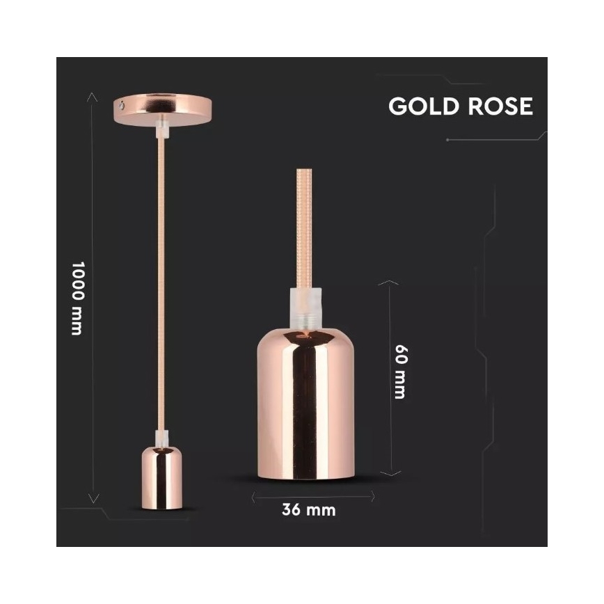Lámpara de araña de cable 1xE27/60W/230V oro rosa