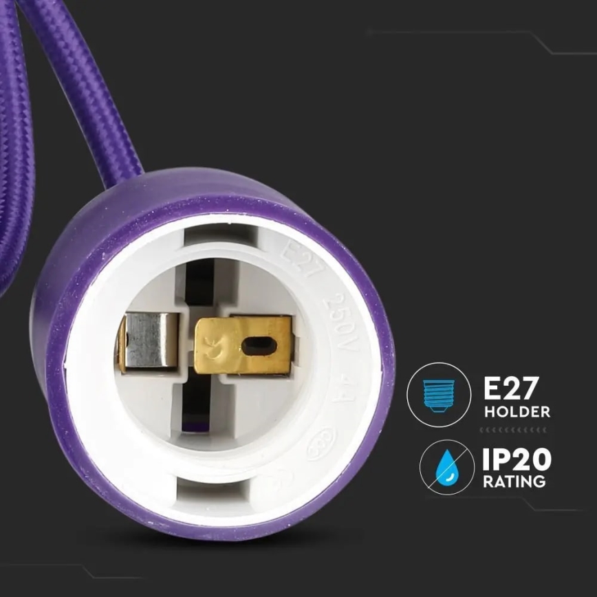 Lámpara de araña de cable 1xE27/60W/230V púrpura