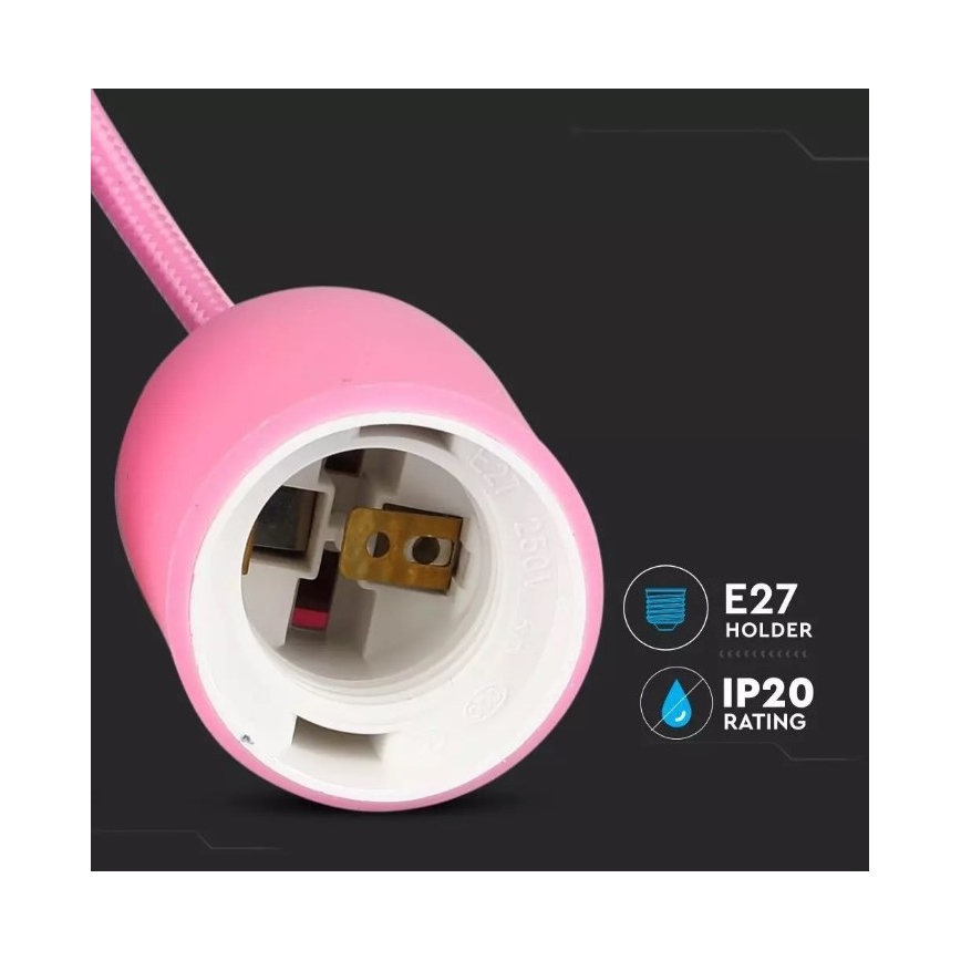 Lámpara de araña de cable 1xE27/60W/230V rosa