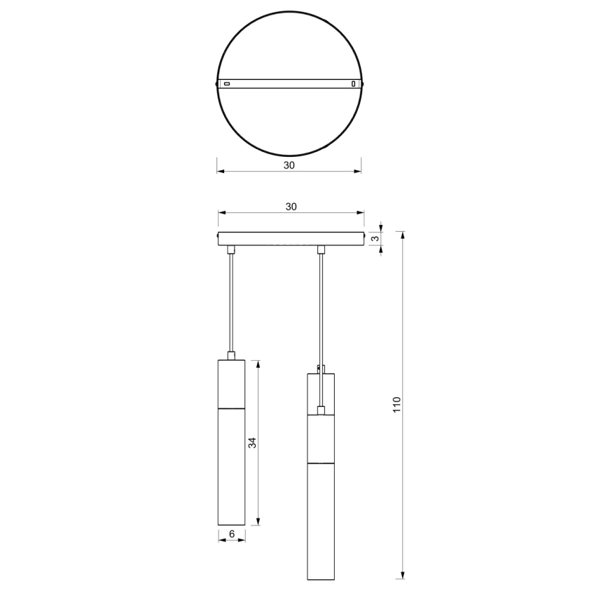 Lámpara de araña de cable CASSA 3xGU10/60W/230V negro redondo