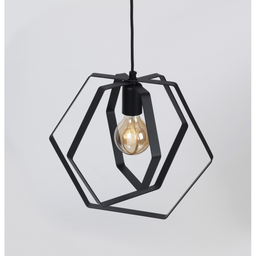 Lámpara de araña de cable HEXAGON 3xE27/60W/230V negro