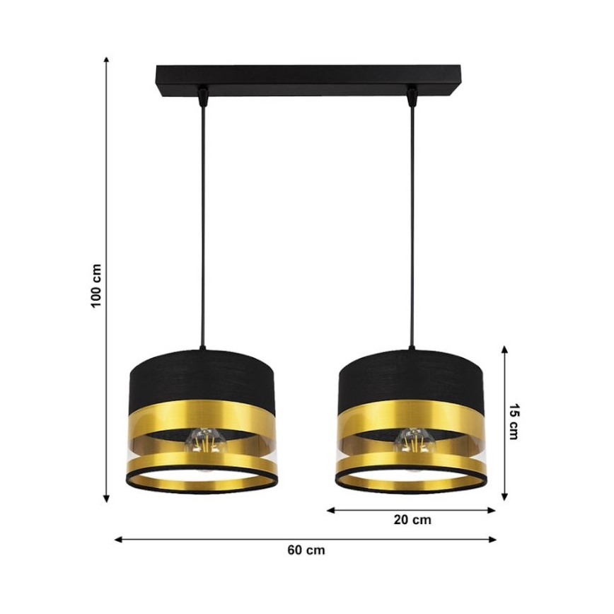 Lámpara de araña de cable MILO 2xE27/60W/230V dorado/negro